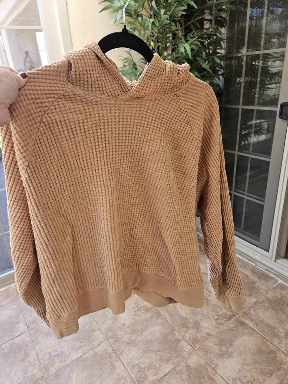 The North Face Women's Waffle-Knit Hooded Sweater in Camel